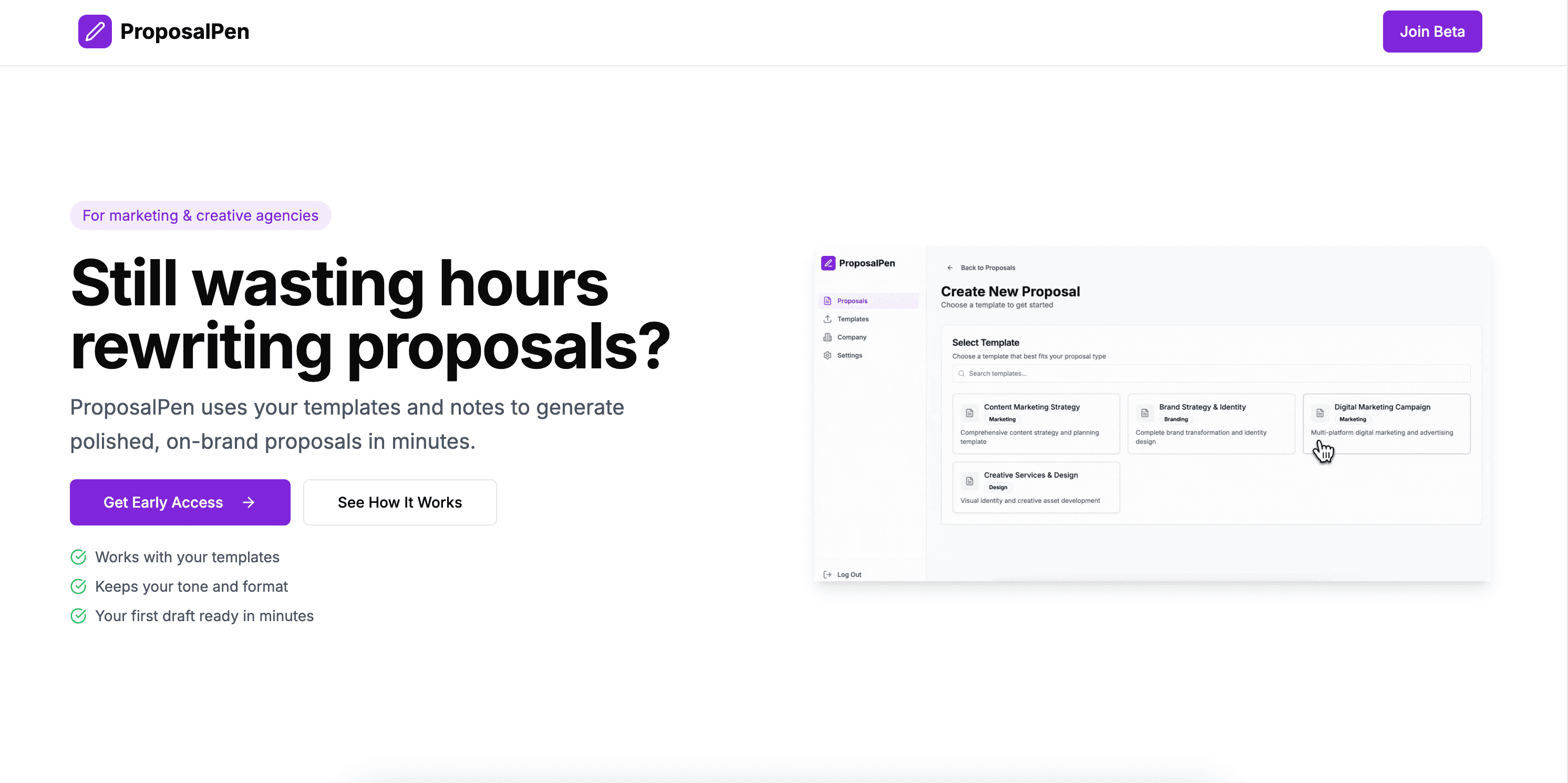 ProposalPen landing page preview