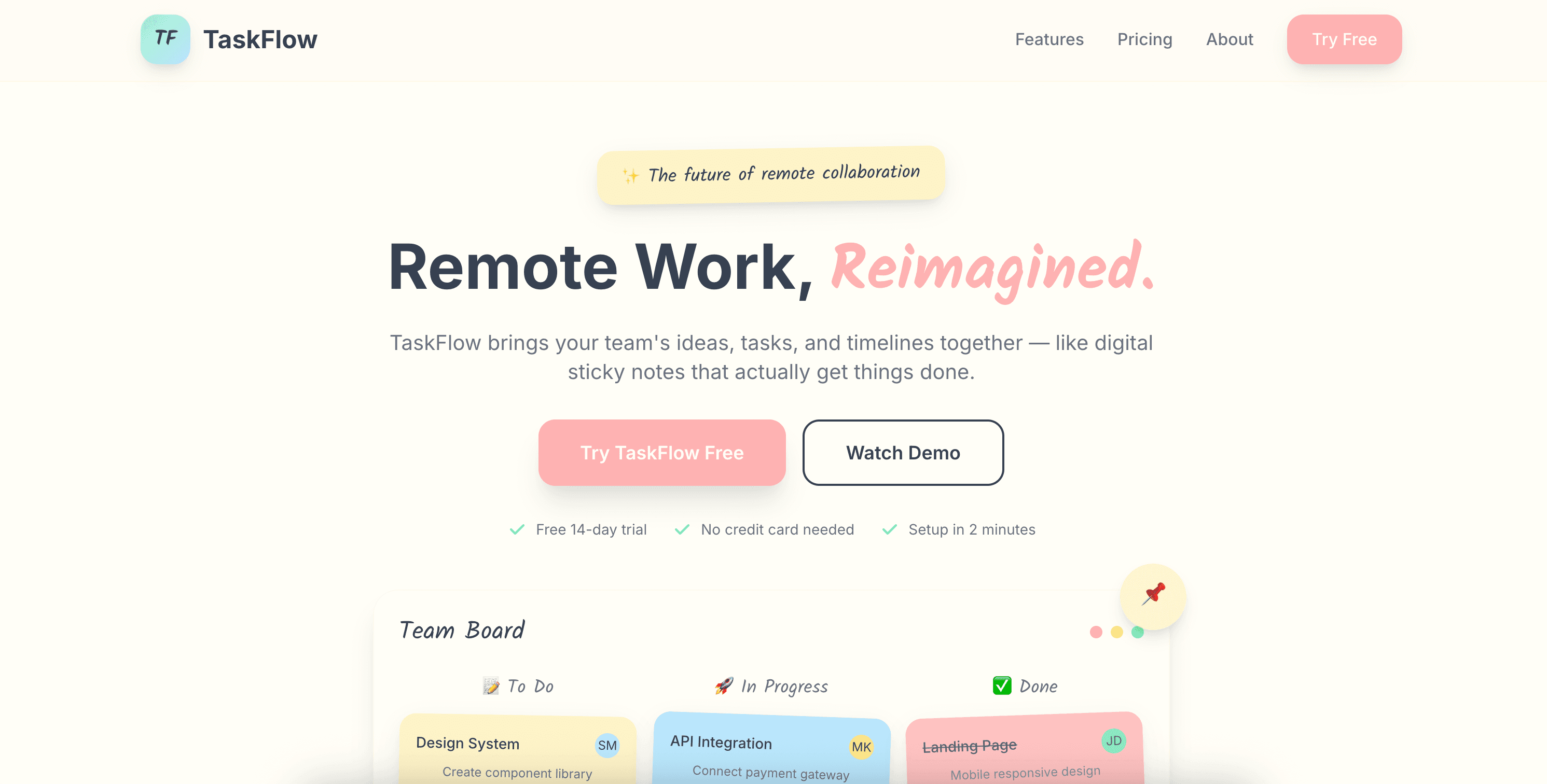 TaskFlow landing page preview
